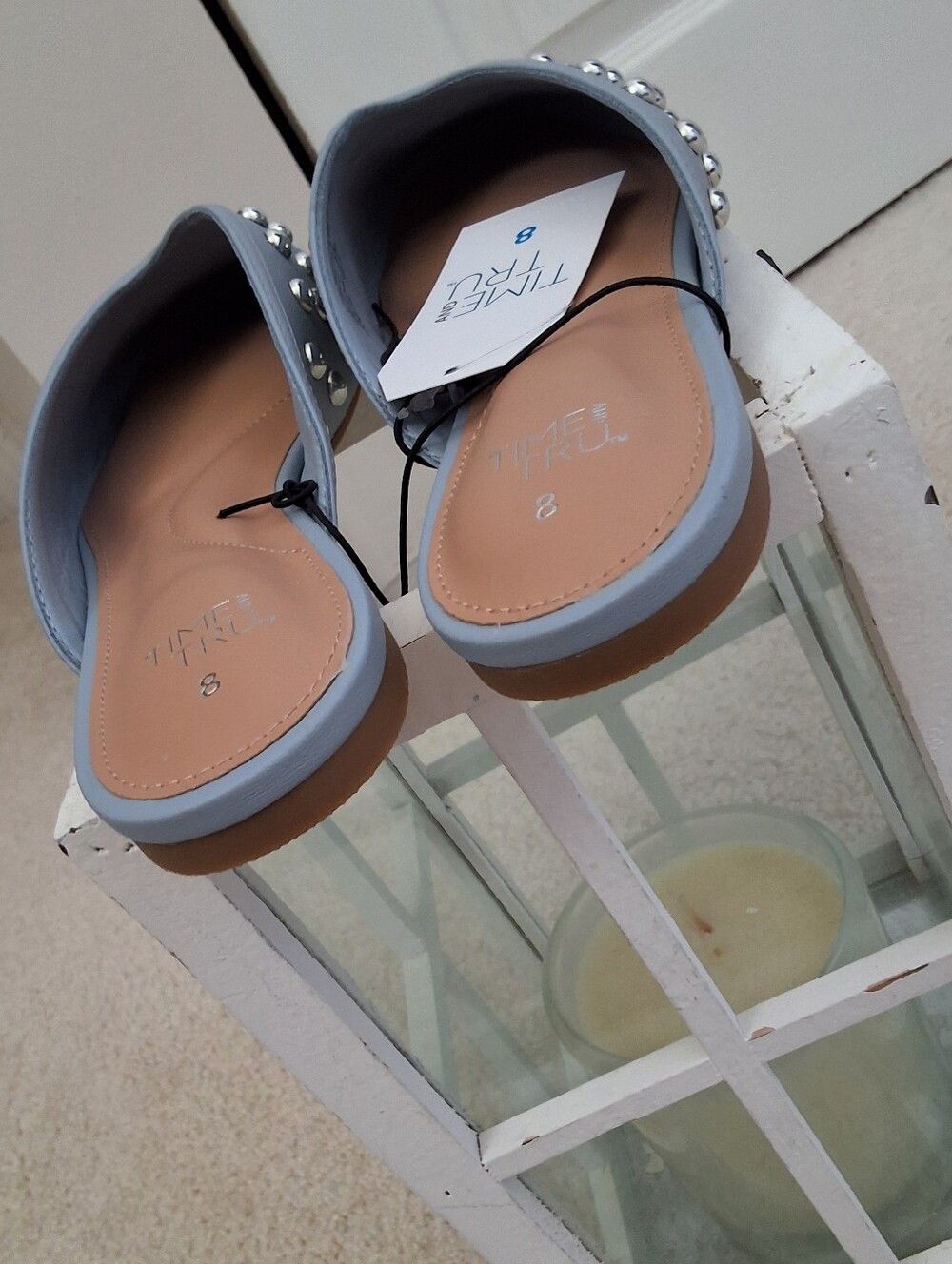Time and Tru, NWT, 8, Light Blue Studded Slip-On Mules - Picture 5 of 8